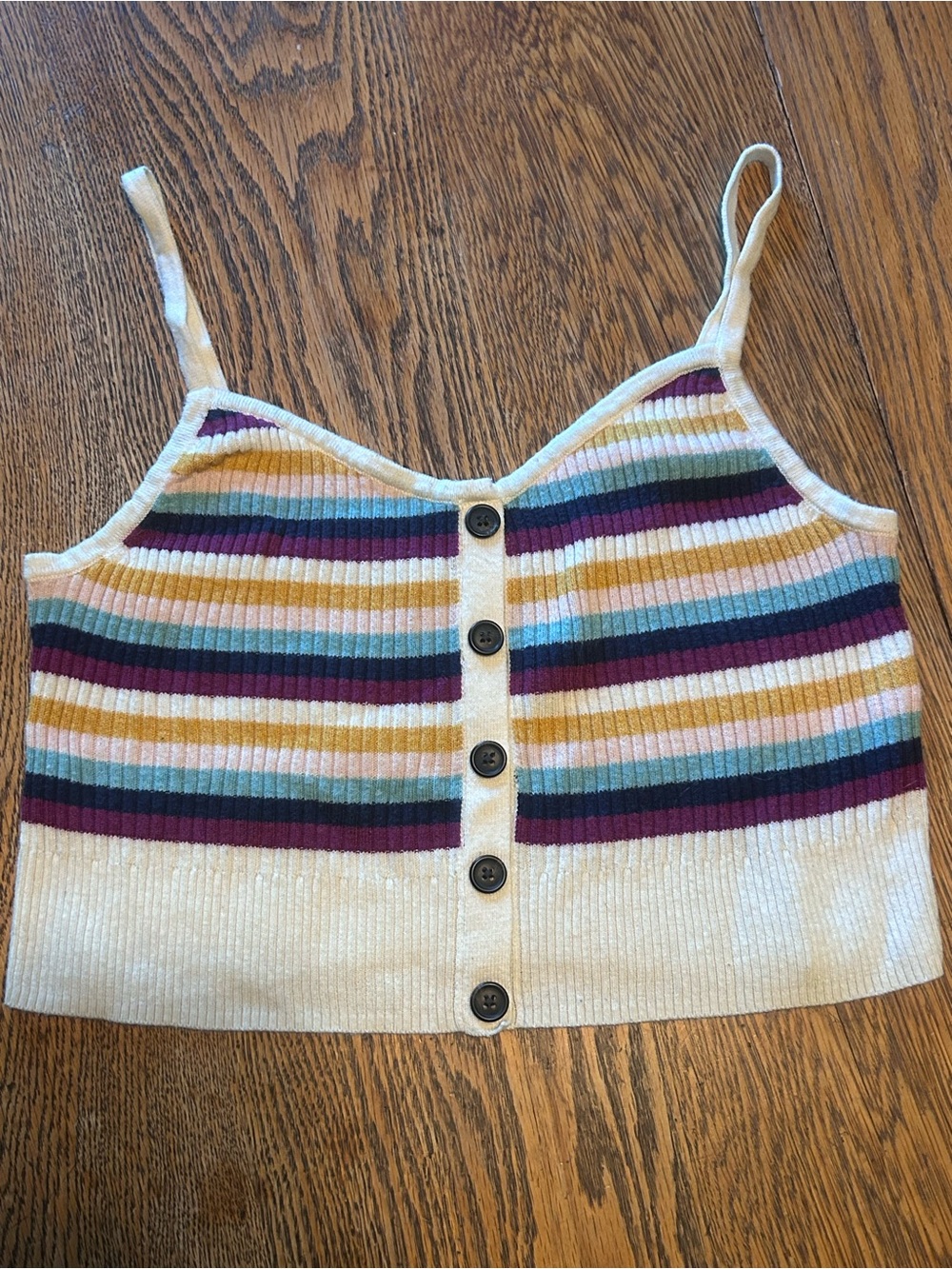 American Eagle Striped Knit Cami Crop Top Size Large Button Front Cami